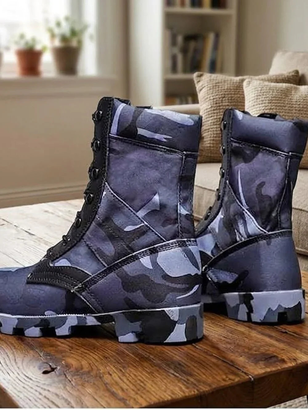 Men's Waterproof Tactical Military Camo Boots Blue